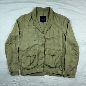 Madewell Womens XXS League Utility Military Cargo Jacket Olive Green Linen Blend